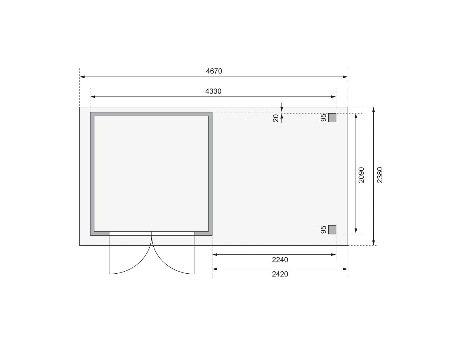 Karibu Gartenhaus Askola 2 terragrau mit Anbaudach 2,40 Meter
