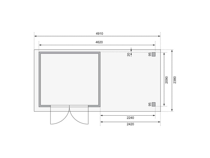 Karibu Gartenhaus Askola 3 in terragrau mit Anbaudach 2,40 Meter, Seiten- und Rückwand