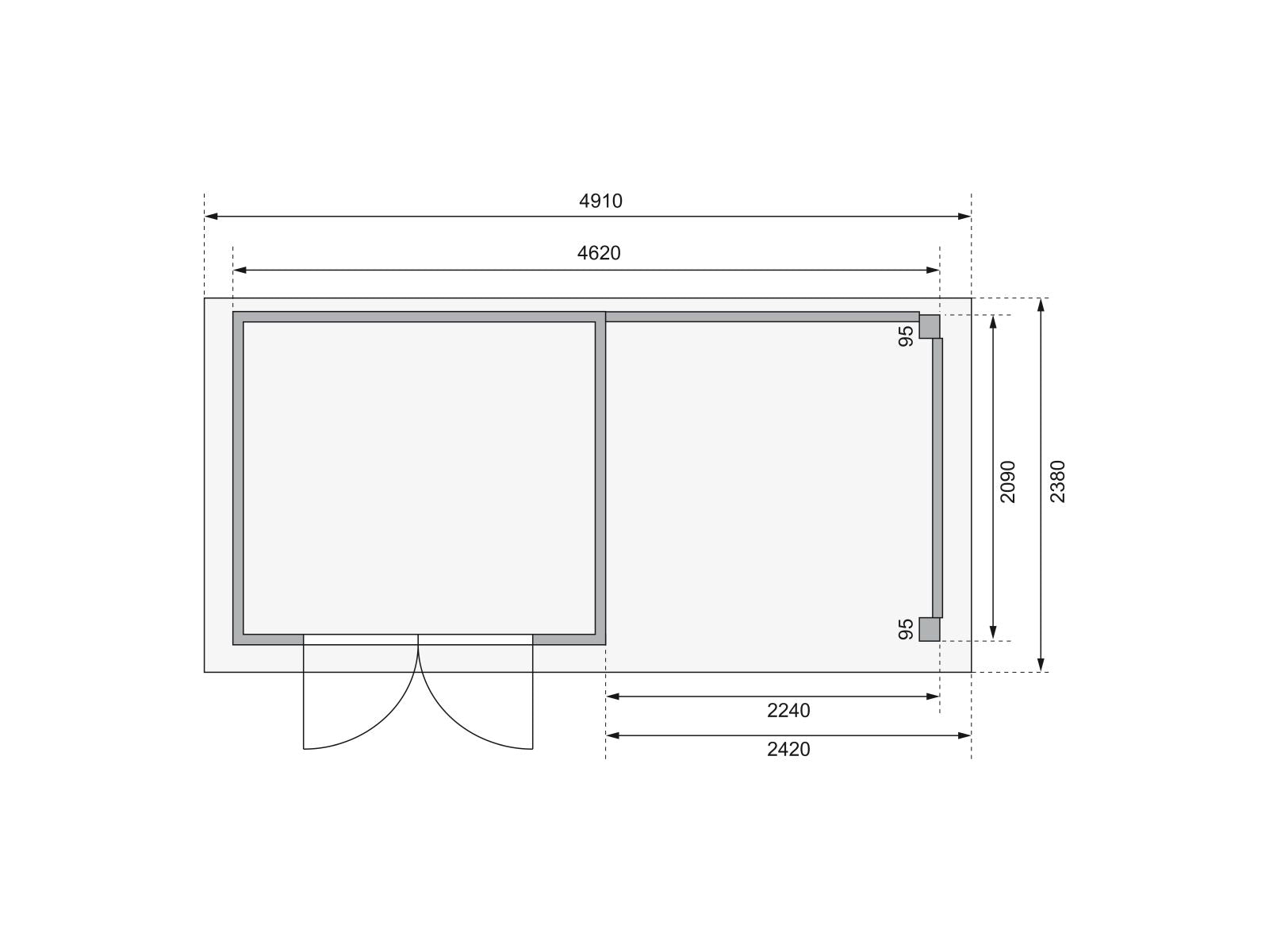 Karibu Gartenhaus Kerko 3 natur mit 2,40 m Anbaudach und Rück-und Seitenwänden