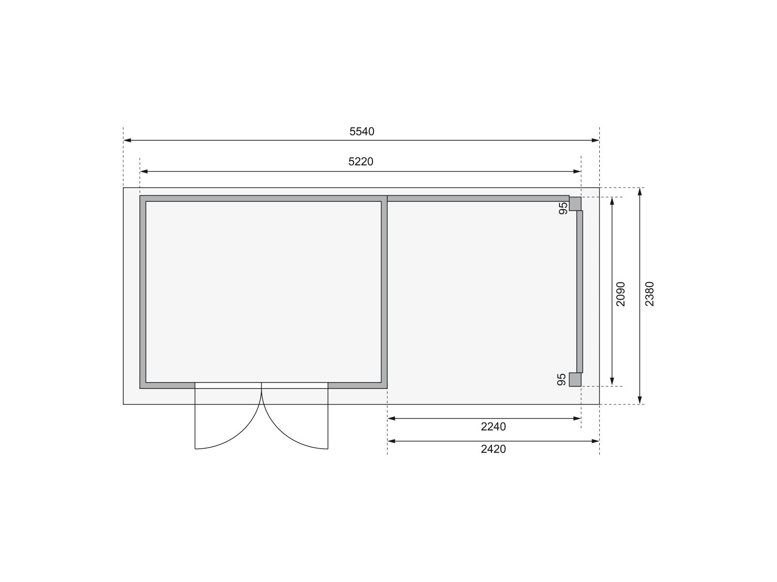 Karibu Gartenhaus Kerko 4 in terragrau mit Anbaudach 2,40 m