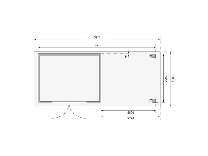 Karibu Gartenhaus Kerko 4 natur mit Anbaudach 2,80 m