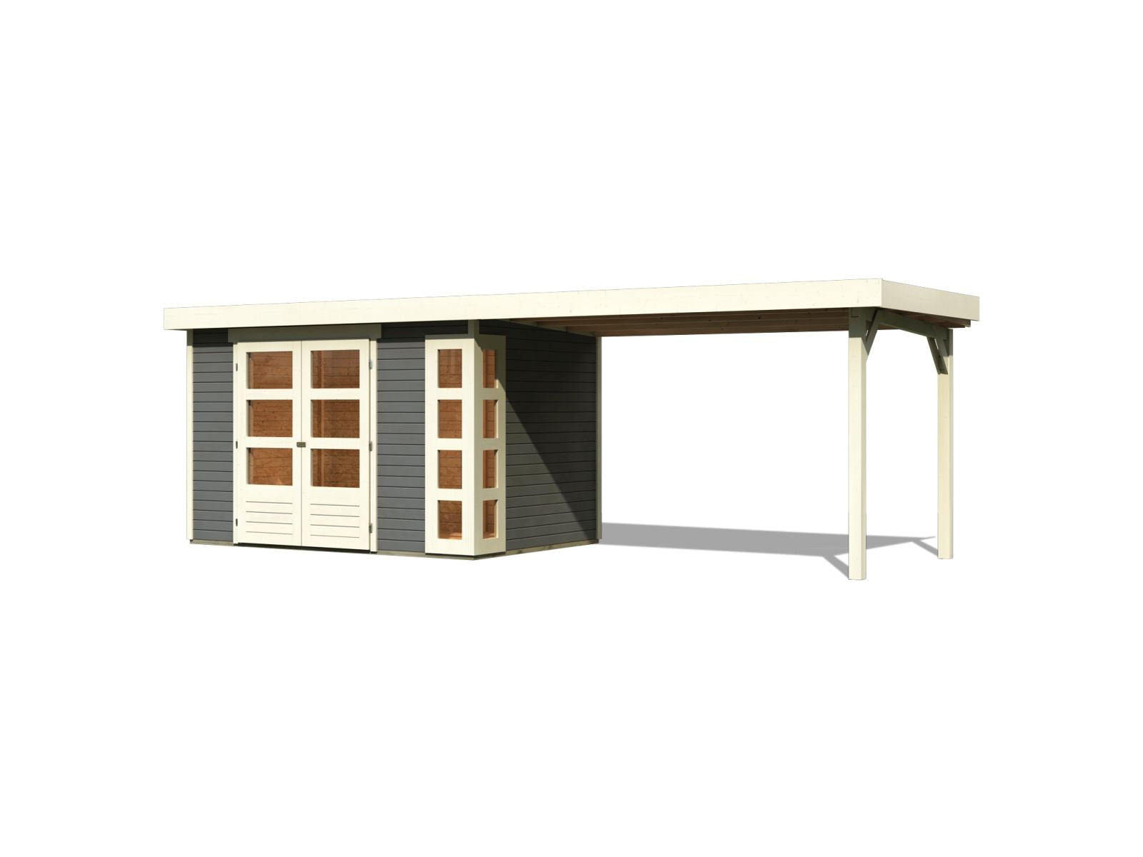 Karibu Gartenhaus Kerko 4 in terragrau mit Anbaudach 2,80 m