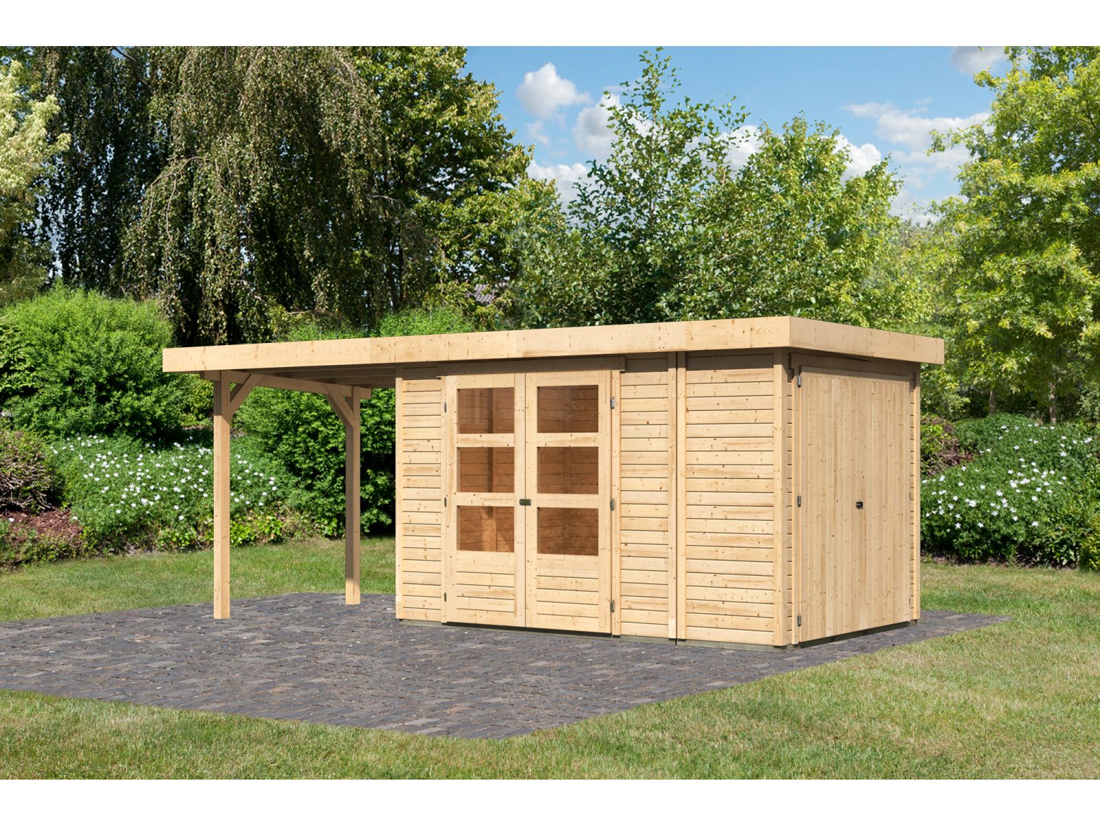 Karibu Gartenhaus Retola 3 mit Anbaudachdach 2,40 Meter