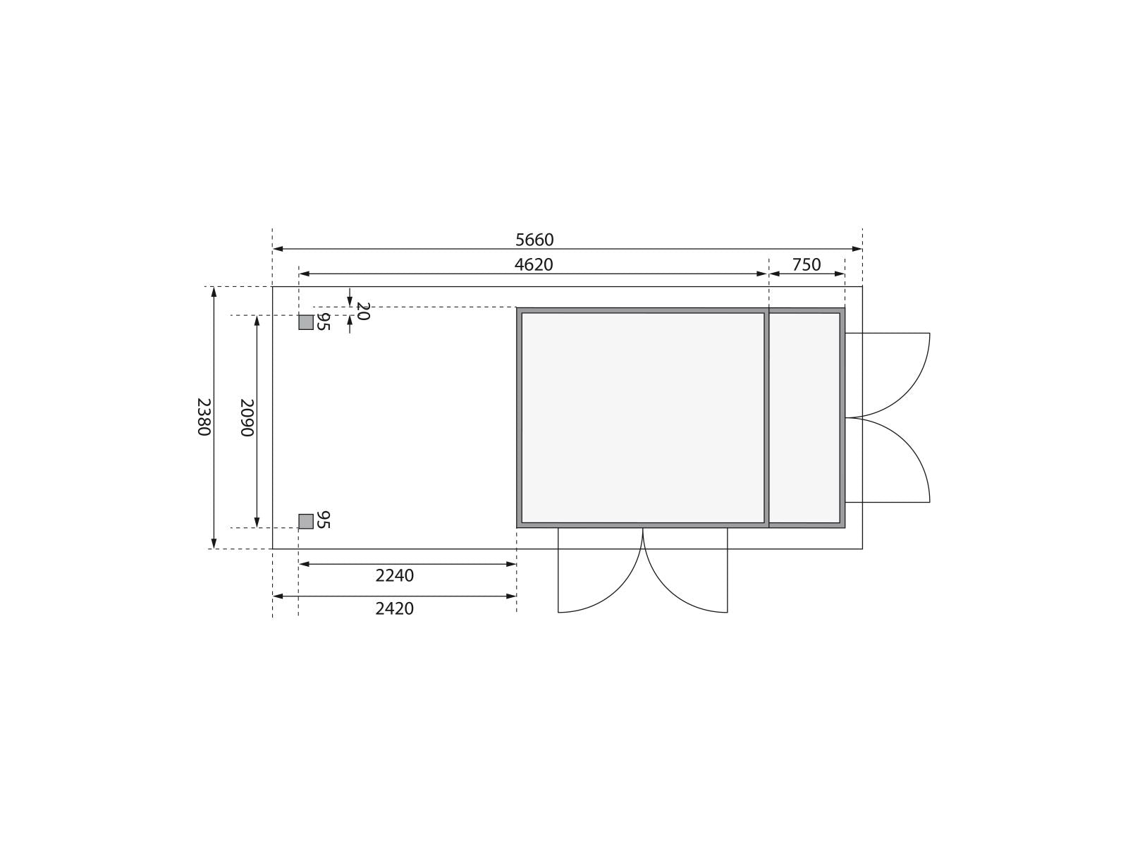 Karibu Gartenhaus Retola 3 mit Anbaudachdach 2,40 Meter