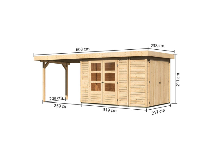 Karibu Gartenhaus Retola 3 mit Anbauschrank und Anbaudachdach 2,80 Meter