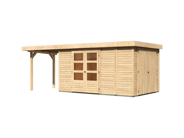 Karibu Gartenhaus Retola 6 mit Anbauschrank und Anbaudach 2,40 Meter