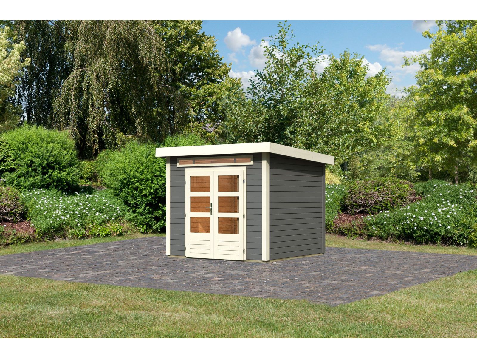 Karibu Gartenhaus Kandern 3 in terragrau 28 mm