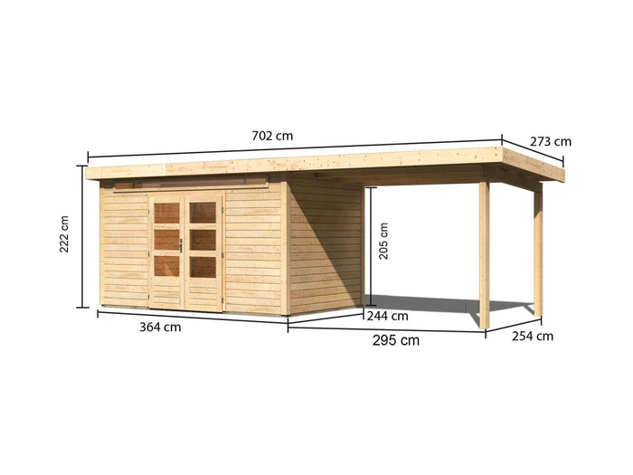 Karibu Gartenhaus Kandern 7 mit  Anbaudach 2,95 Meter