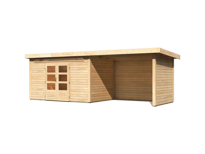 Karibu Gartenhaus Kandern 7 mit Anbaudach 2,95 Meter inklusive Rück-und Seitenwand