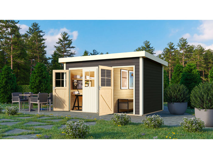 Karibu Gartenhaus Tintrup 2-Raum-Haus in terragrau 28 mm