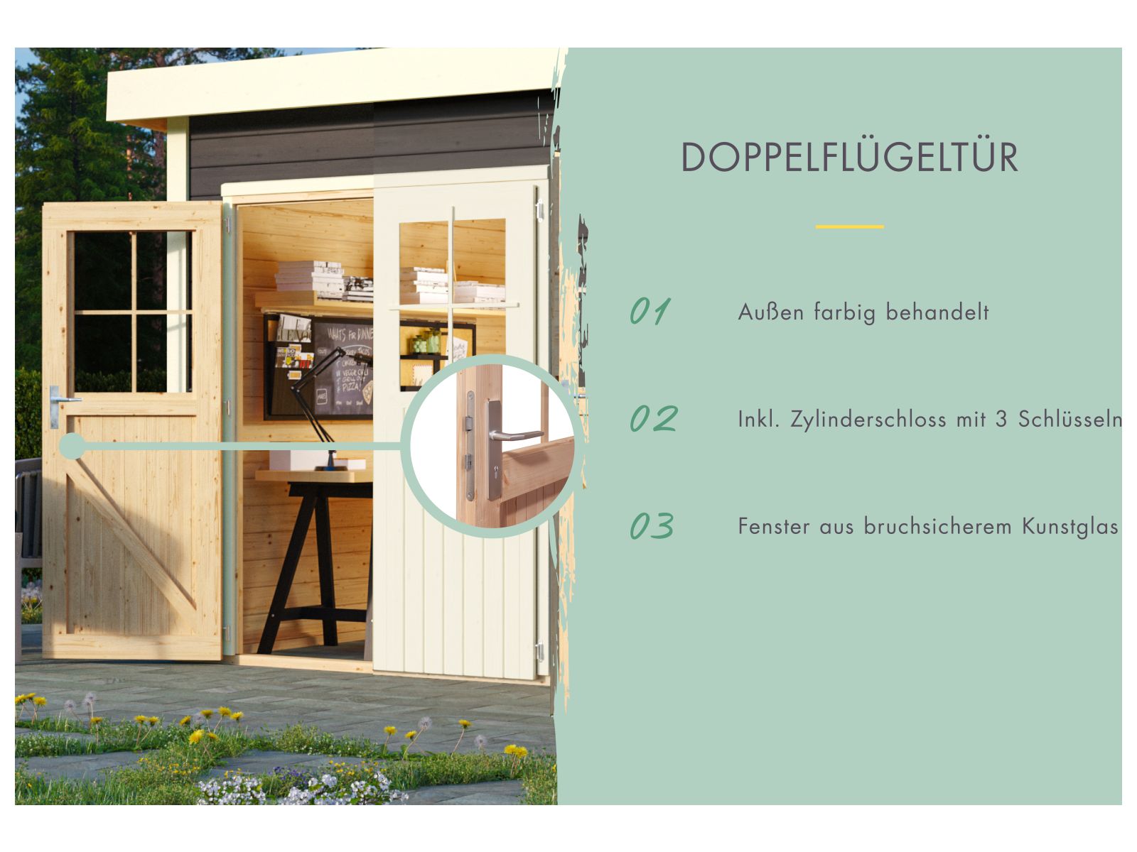 Karibu Gartenhaus Mattrup 2-Raum-Haus in terragrau 28 mm