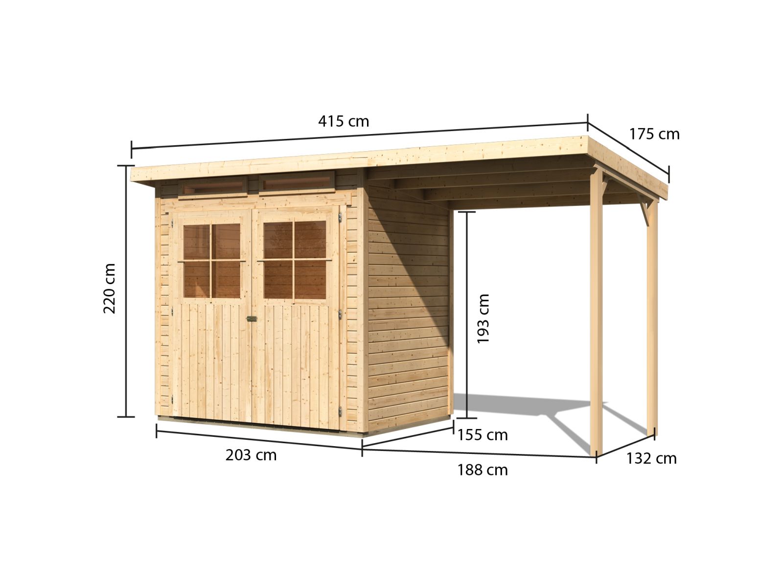 Karibu Gartenhaus Glücksburg 2 inkl. Anbaudach