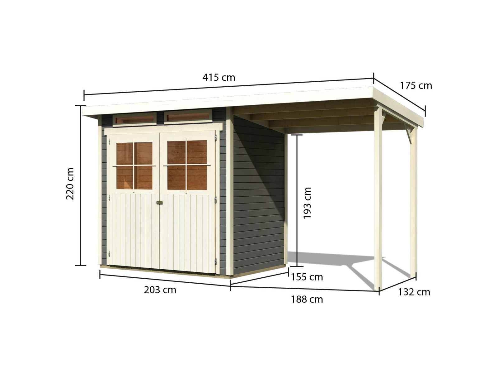 Karibu Gartenhaus Glücksburg 2 in terragrau inkl. Anbaudach