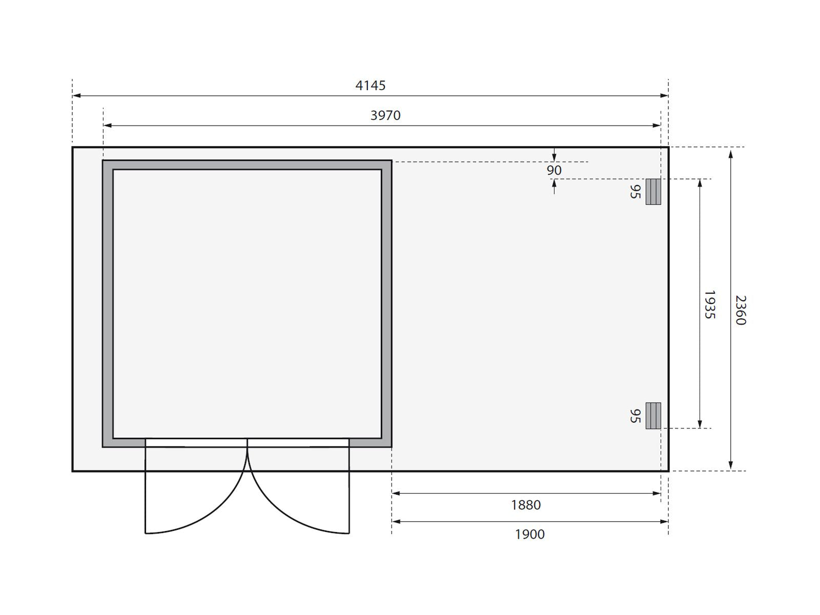 Karibu Gartenhaus Glücksburg 3 natur mit Anbaudach 1,90 Meter
