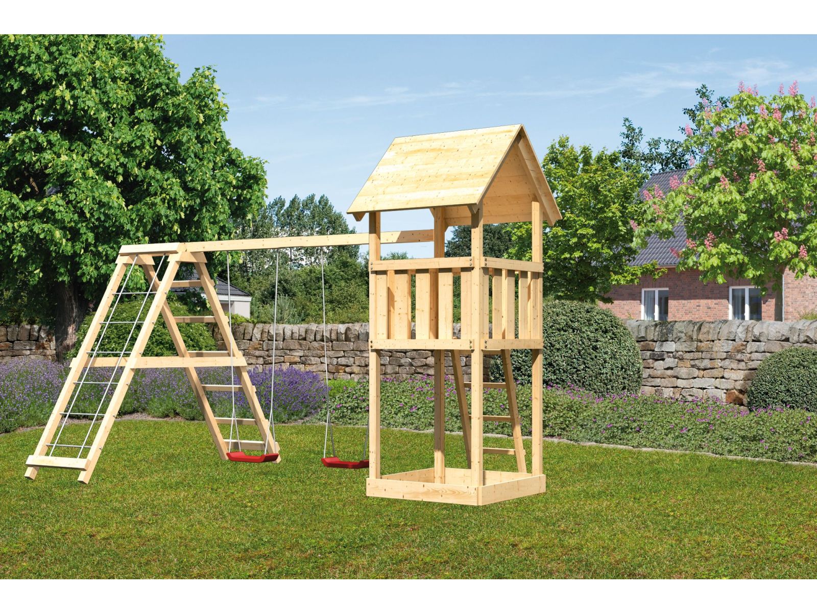 Karibu Spielturm Lotti mit Doppelschaukel inkl. Klettergerüst