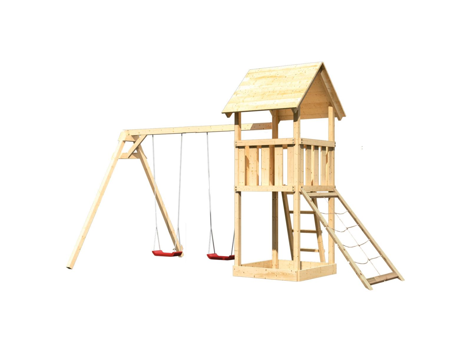 Karibu Spielturm Lotti mit Doppelschaukel und Netzrampe