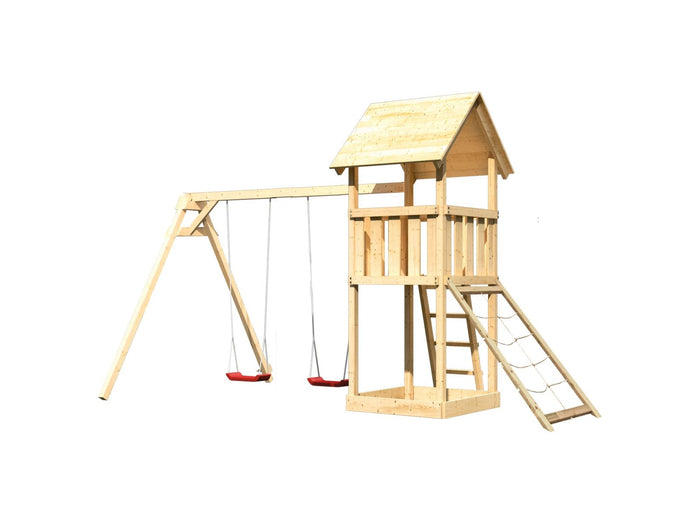 Karibu Spielturm Lotti mit Doppelschaukel und Netzrampe