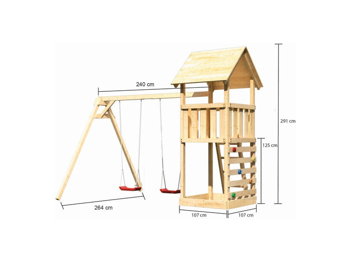 Karibu Spielturm Lotti mit Kletterwand und Doppelschaukel