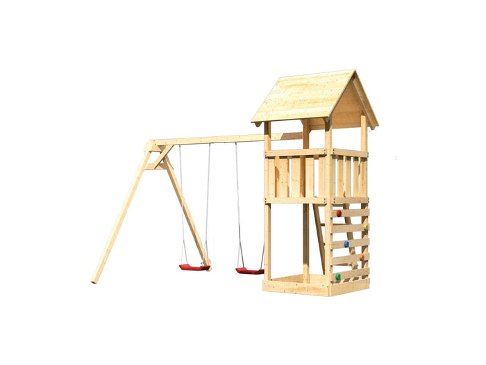 Karibu Spielturm Lotti mit Kletterwand und Doppelschaukel