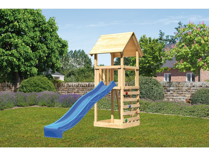 Karibu Spielturm Lotti mit Kletterwand und Rutsche blau