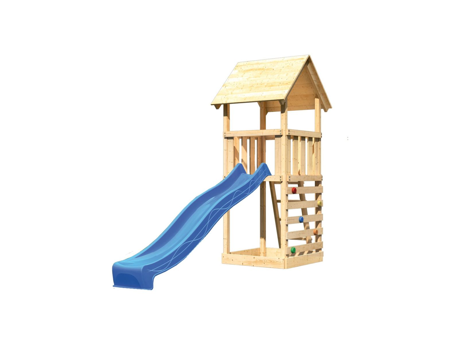 Karibu Spielturm Lotti mit Kletterwand und Rutsche blau