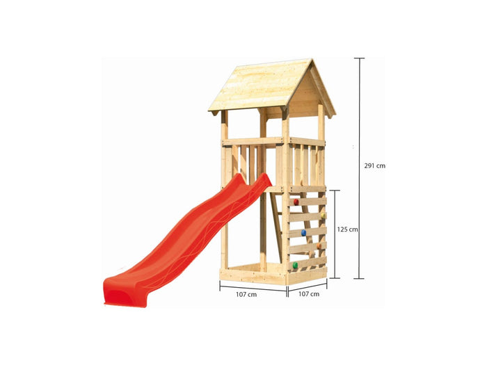 Karibu Spielturm Lotti mit Kletterwand und Rutsche rot