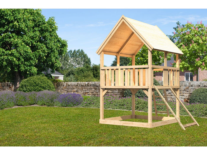 Karibu Spielturm Luis Satteldach + Netzrampe