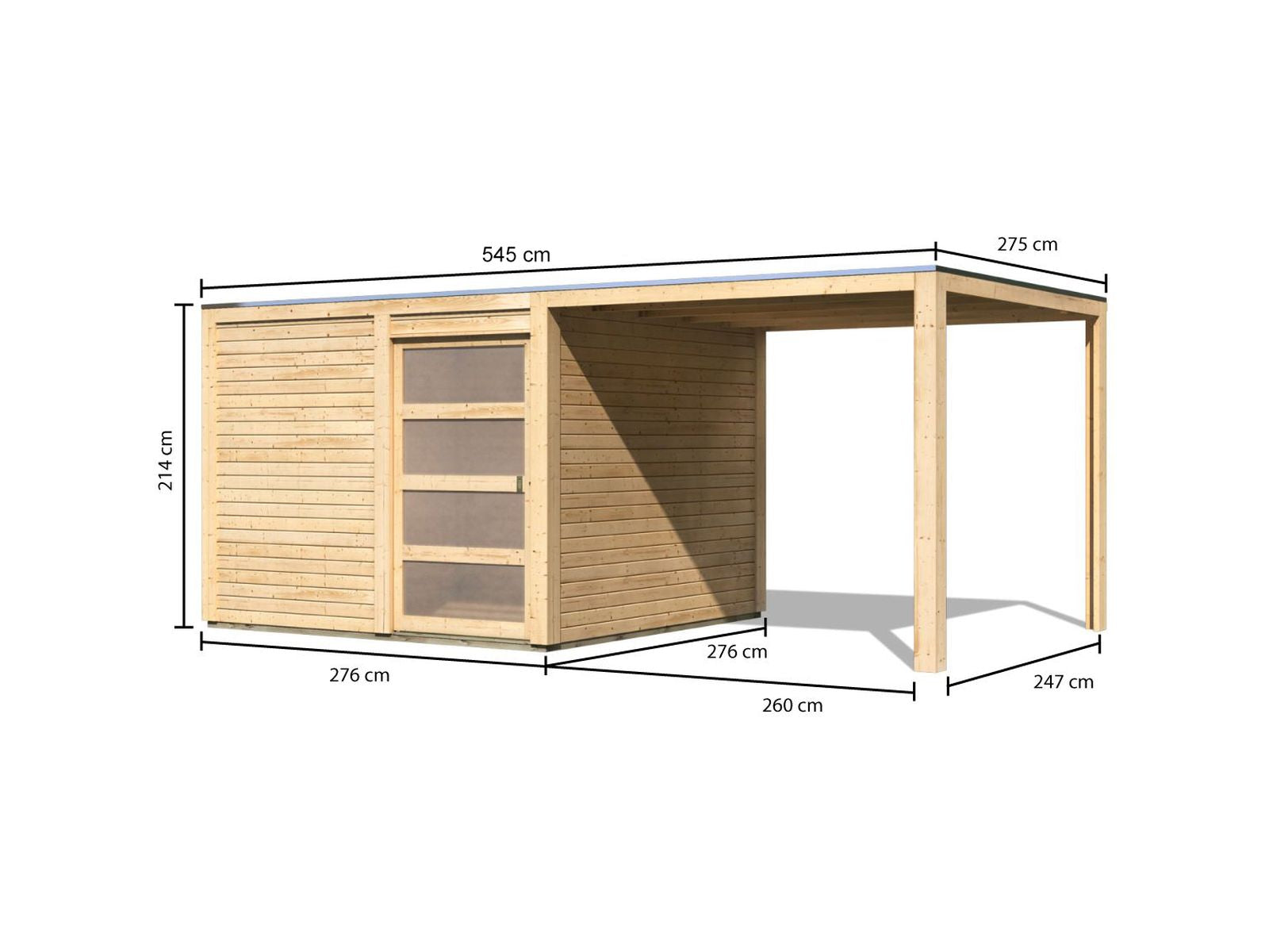 Karibu Gartenhaus Qubic 2 natur inkl. 2,70 m Anbaudach