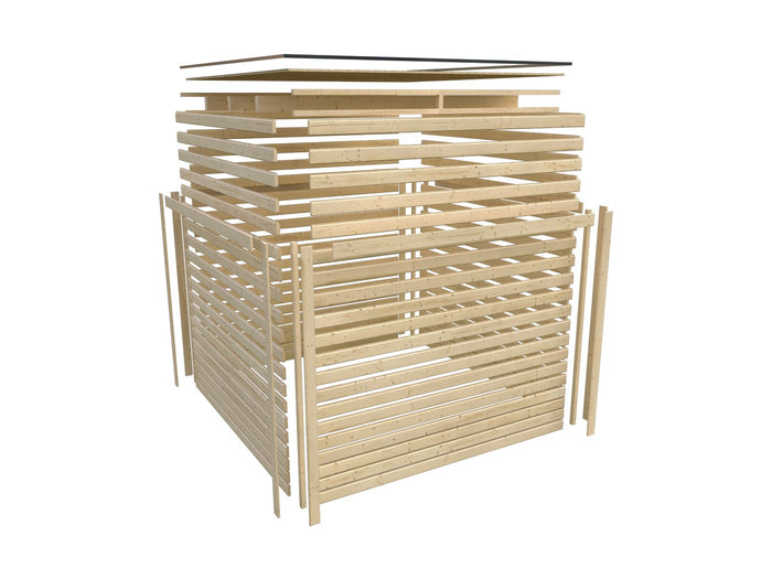 Karibu Gartenhaus Qubic 2 natur inkl. 2,70 m Anbaudach