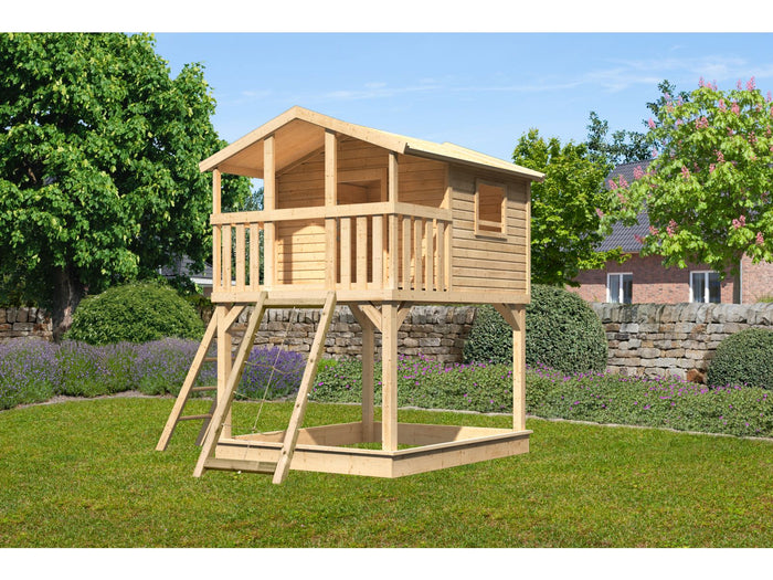 Karibu Stelzenhaus Benjamin naturbelassen mit Netzrampe