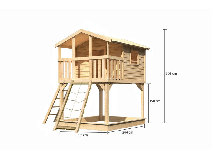 Karibu Stelzenhaus Benjamin naturbelassen mit Netzrampe