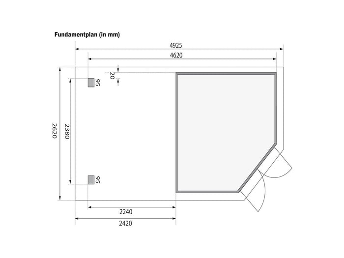 Karibu Gartenhaus Goldendorf 5 terragrau 19 mm mit Anbaudach 2,40 m und Rückwand