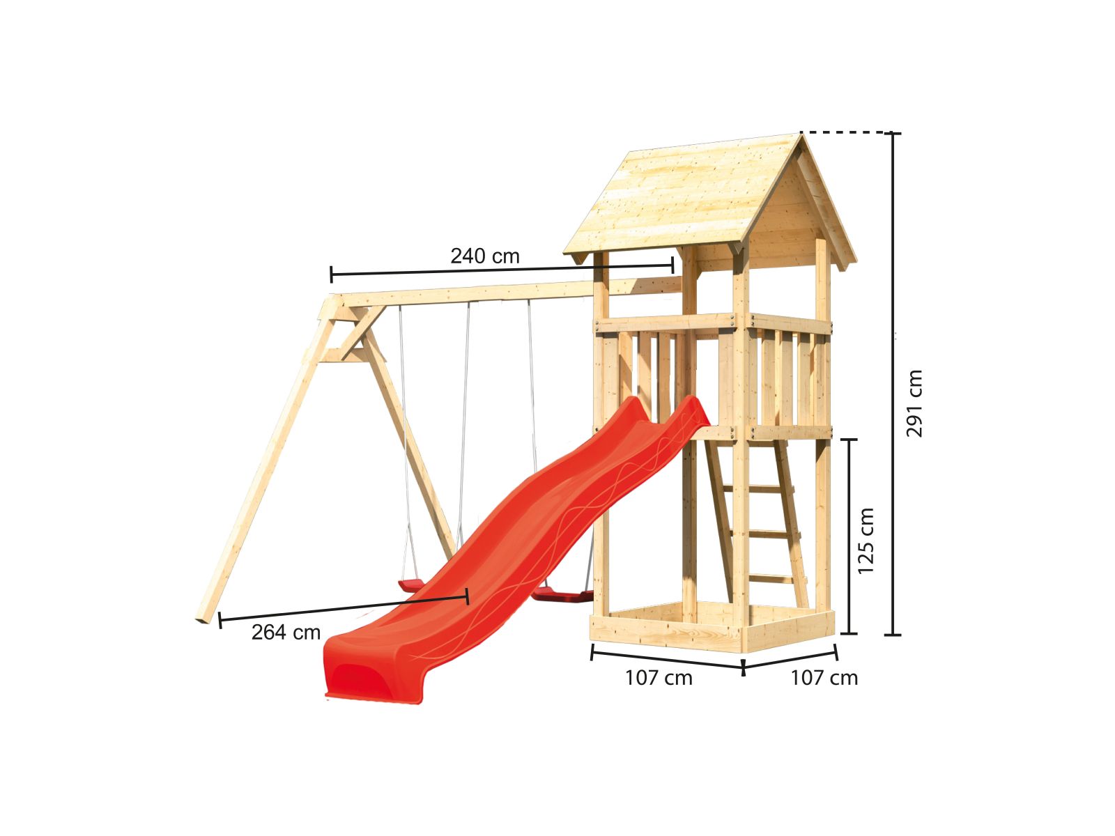 Karibu Spielturm Lotti Set mit Doppelschaukel und Rutsche in rot