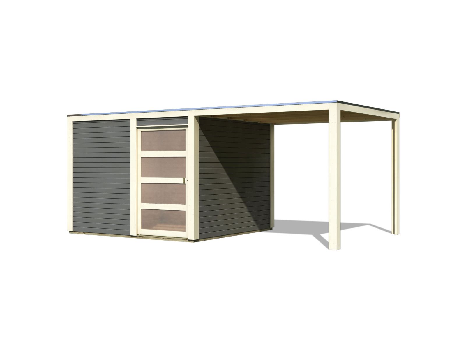 Karibu Gartenhaus Qubic 2 terragrau inkl. 2,70 m Anbaudach