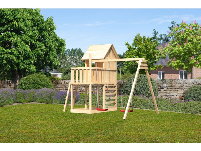 Karibu Stelzenhaus Frieda + Doppelschaukel + Kletterwand