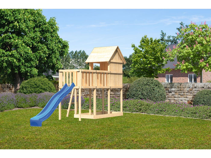 Karibu Stelzenhaus Frieda + Rutsche blau + Anbauplattform