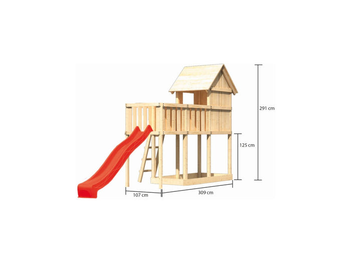 Karibu Stelzenhaus Frieda + Rutsche rot + Anbauplattform