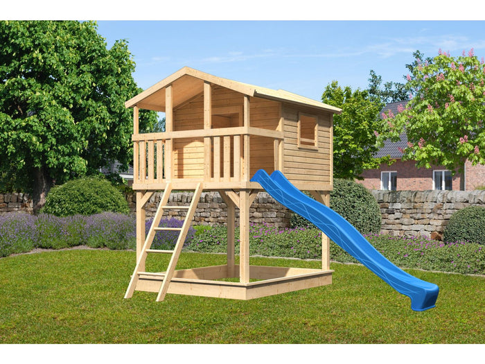 Karibu Stelzenhaus Benjamin natur mit Rutsche in blau