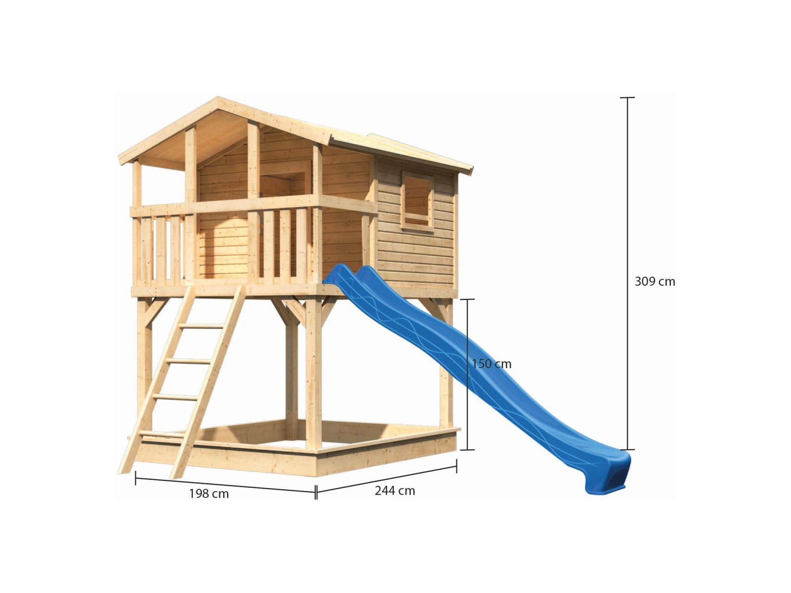 Karibu Stelzenhaus Benjamin natur mit Rutsche in blau