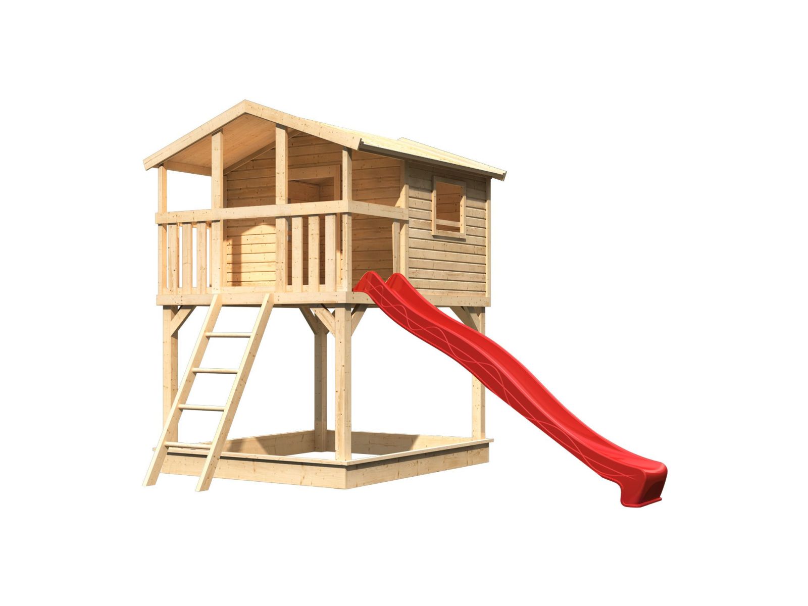 Karibu Stelzenhaus Benjamin natur mit Rutsche in rot