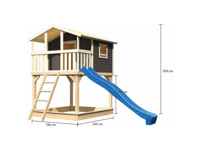 Karibu Stelzenhaus Benjamin terragrau mit Rutsche in blau