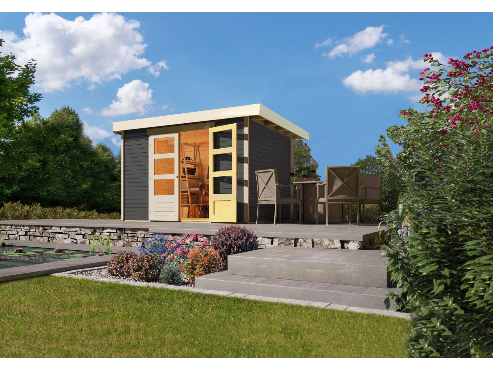 Karibu Gartenhaus Askola 6 terragrau 19 mm