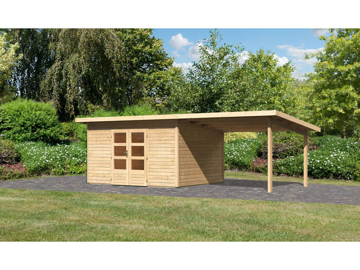 Karibu Gartenhaus Northeim 4 natur mit Anbaudach 3 m