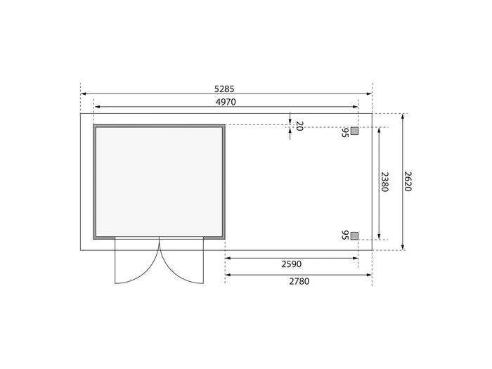 Karibu Gartenhaus Askola 3,5 mit Anbaudach 2,8 m in terragrau