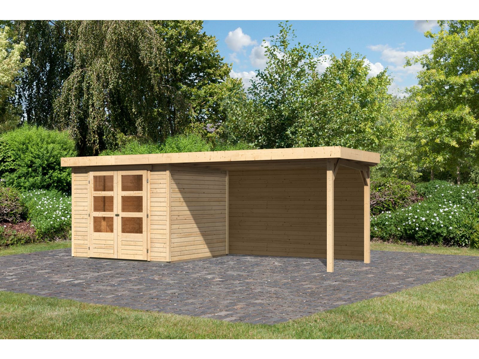 Karibu Gartenhaus Askola 3,5 mit Anbaudach 2,8 m, Rückwand