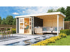 Karibu Gartenhaus Askola 3,5 mit Anbaudach 2,8 m, Rückwand in terragrau