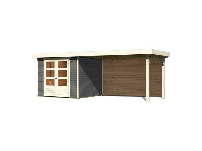 Karibu Gartenhaus Askola 3,5 mit Anbaudach 2,8 m, Rückwand in terragrau