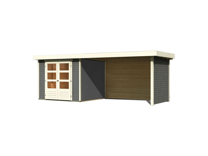 Karibu Gartenhaus Askola 3,5 mit Anbaudach 2,8 Meter, Seiten- und Rückwand in terragrau