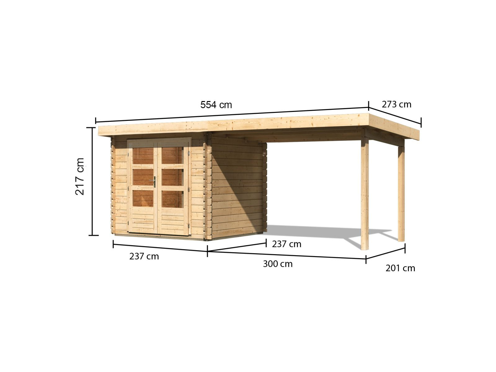 Karibu Gartenhaus Bastrup 2 mit Anbaudach 3 Meter natur