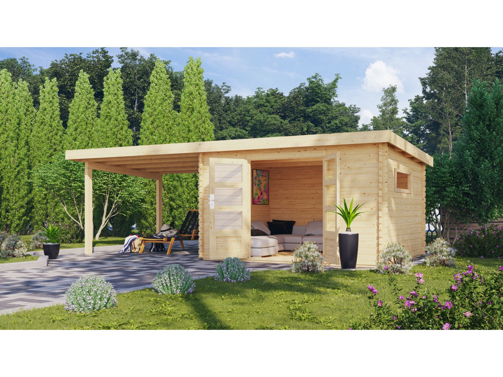 Karibu Gartenhaus Trittau 5 inkl. Anbaudach 3,3 m